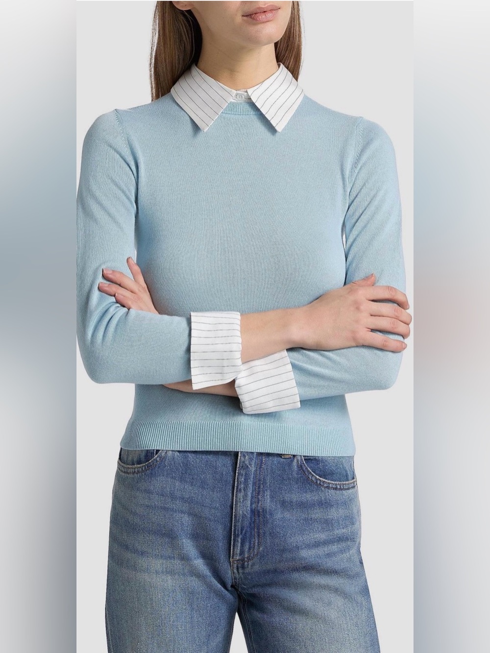 Alice + Olivia Porla Collared Sweater in Carolina Blue
